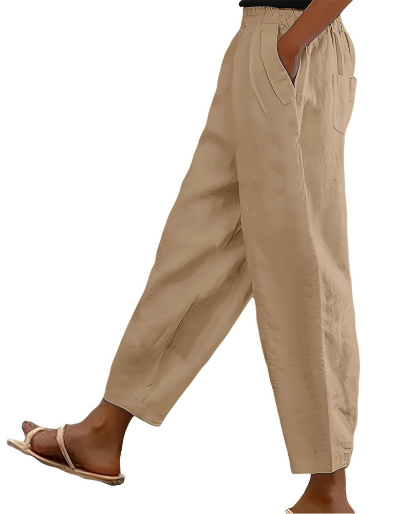 Sophia Women's Pants in Linen Cotton – Elastic Waist, Straight Leg, and Casual Pockets