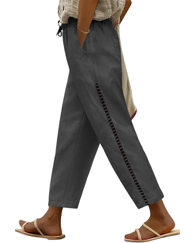 Natalie Pantaloni in Women's Linen – Wide Leg, Elastic Waist, and 4 Pockets