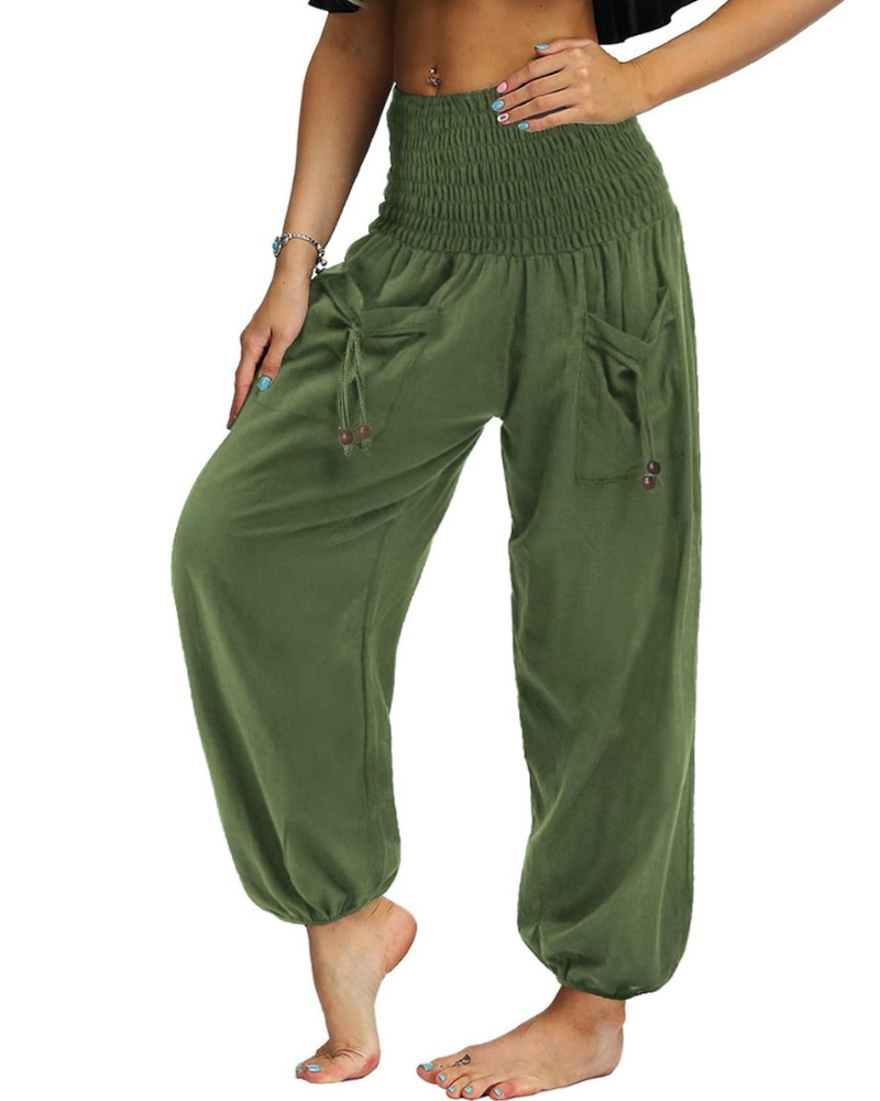 Luna Women's Harem Pants – High Waist Pleated with Pockets, Boho and Yoga Style
