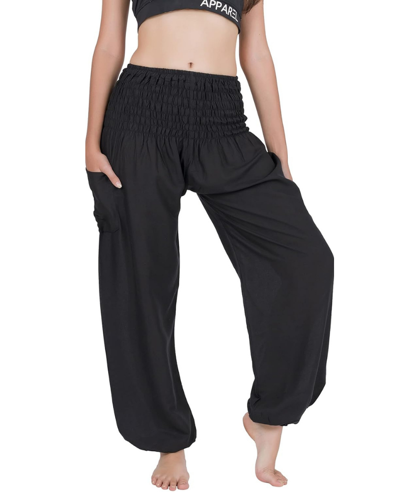 Amelia Women's Harem Pants – Boho Style, Elastic Waist, Loose Fit, and Side Pocket