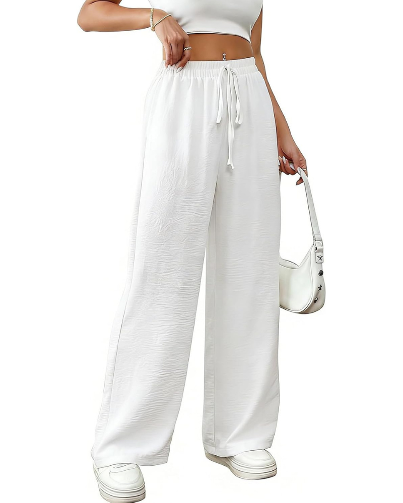 Rosalind Women's Palazzo Pants – Cotton and Linen, High Waist with Drawstring and Pockets
