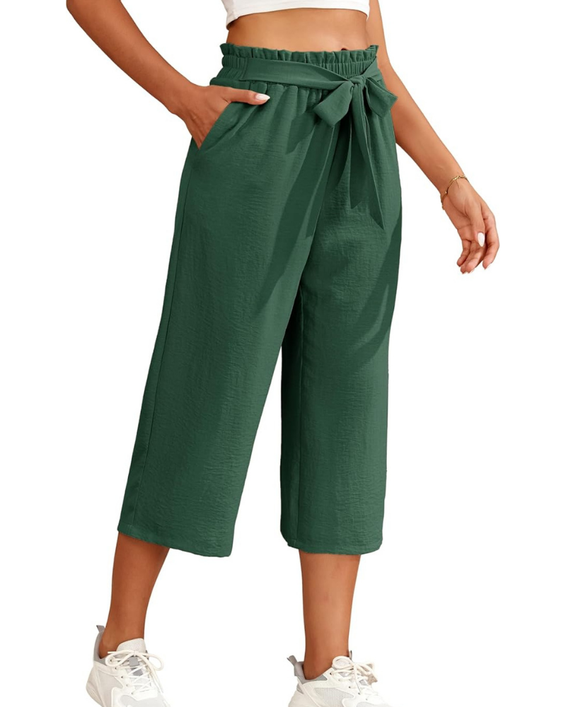 Sabrina Pantalones para mujer 7/8 – Modelo Palazzo con cintura elástica y bolsillos