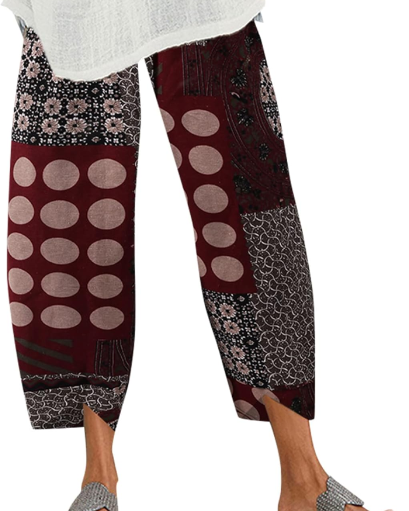 Victoria Women's Harem Pants – Boho Print, 100% Cotton, Elastic Waistband and Pockets