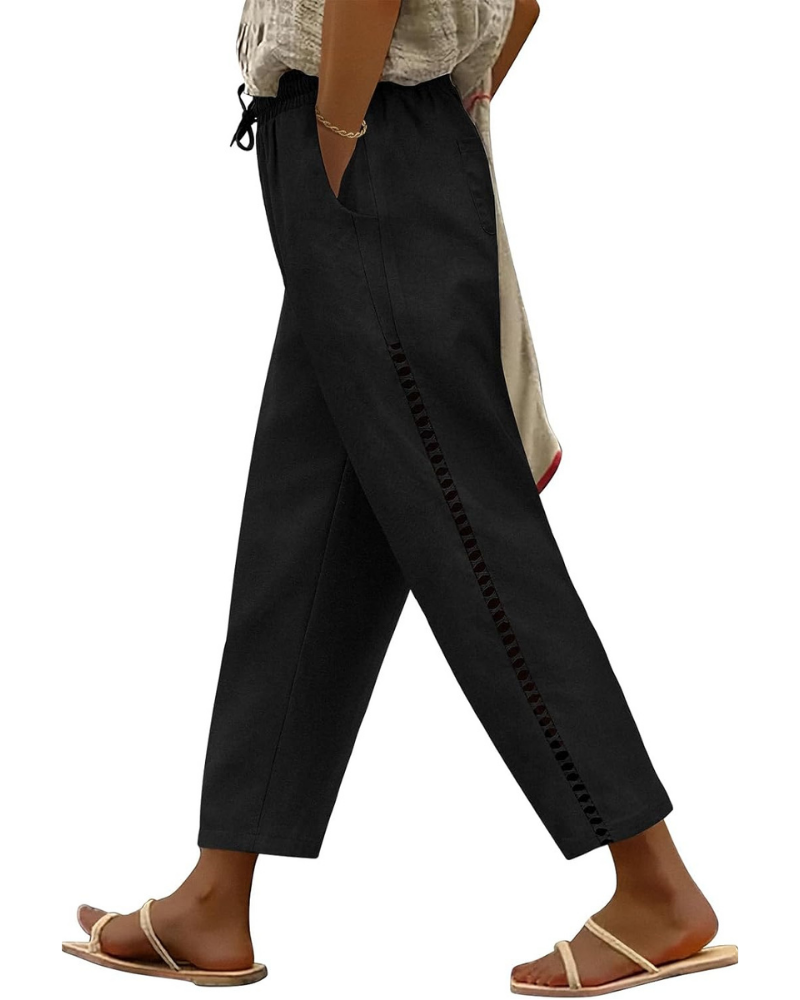 Natalie Pantaloni in Women's Linen – Wide Leg, Elastic Waist, and 4 Pockets