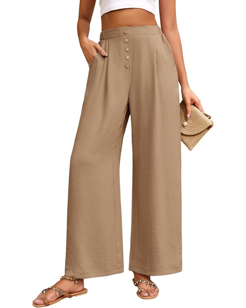 Marlowe Women's Palazzo Pants – High Elastic Waist, Wide Leg, and Pockets