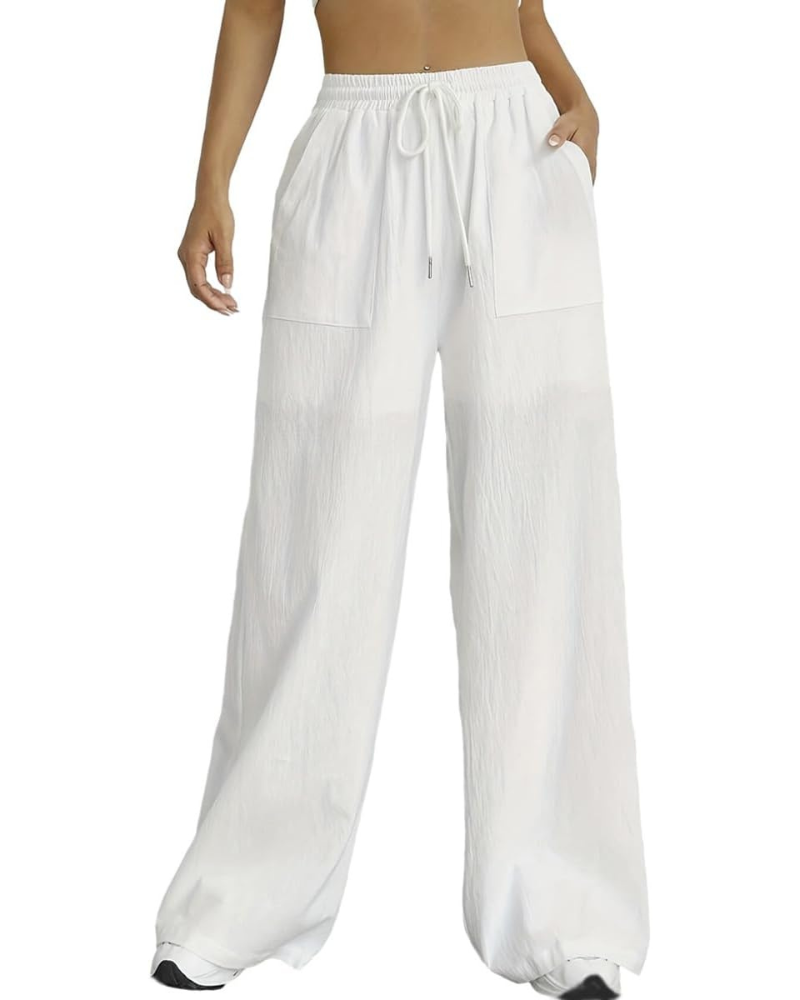 Meredith Women's Palazzo Pants – High Waist with Drawstring, Pockets, and Wide Leg