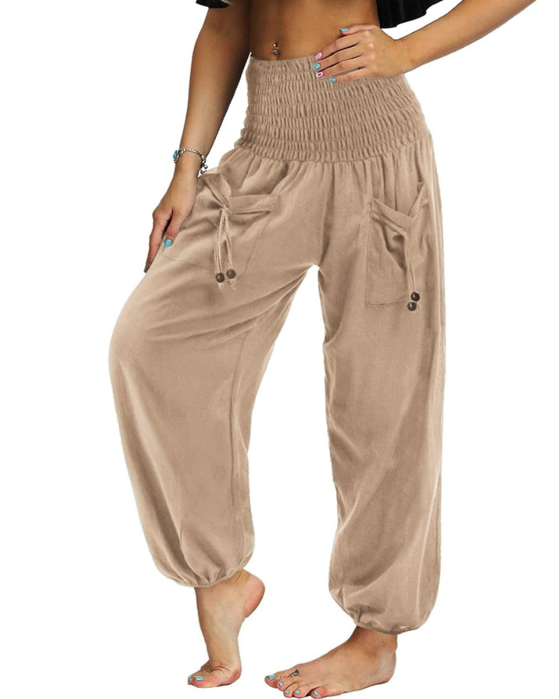 Luna Women's Harem Pants – High Waist Pleated with Pockets, Boho and Yoga Style