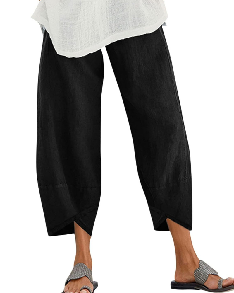 Harper Cropped Women's Pants – 100% Cotton, Elastic Waistband, and Side Pockets