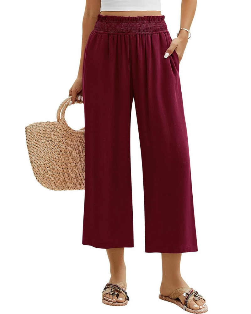 Darcy Women's 7/8 Pants – Cotton and Linen, Elastic Waist and Pockets