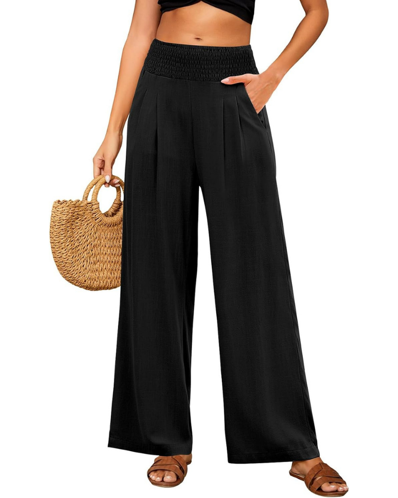 Brielle Women's Linen Pants – High Elastic Waist, Wide Leg, and Pockets