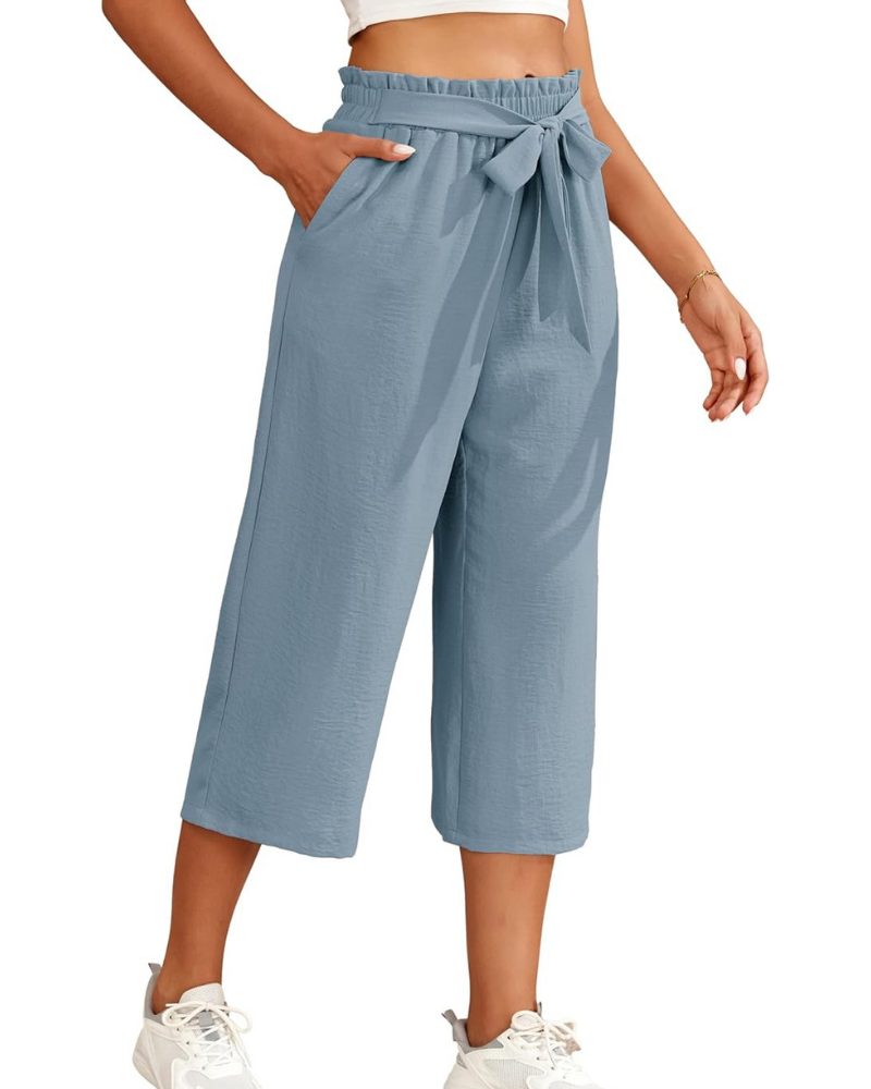 Sabrina Pantalones para mujer 7/8 – Modelo Palazzo con cintura elástica y bolsillos