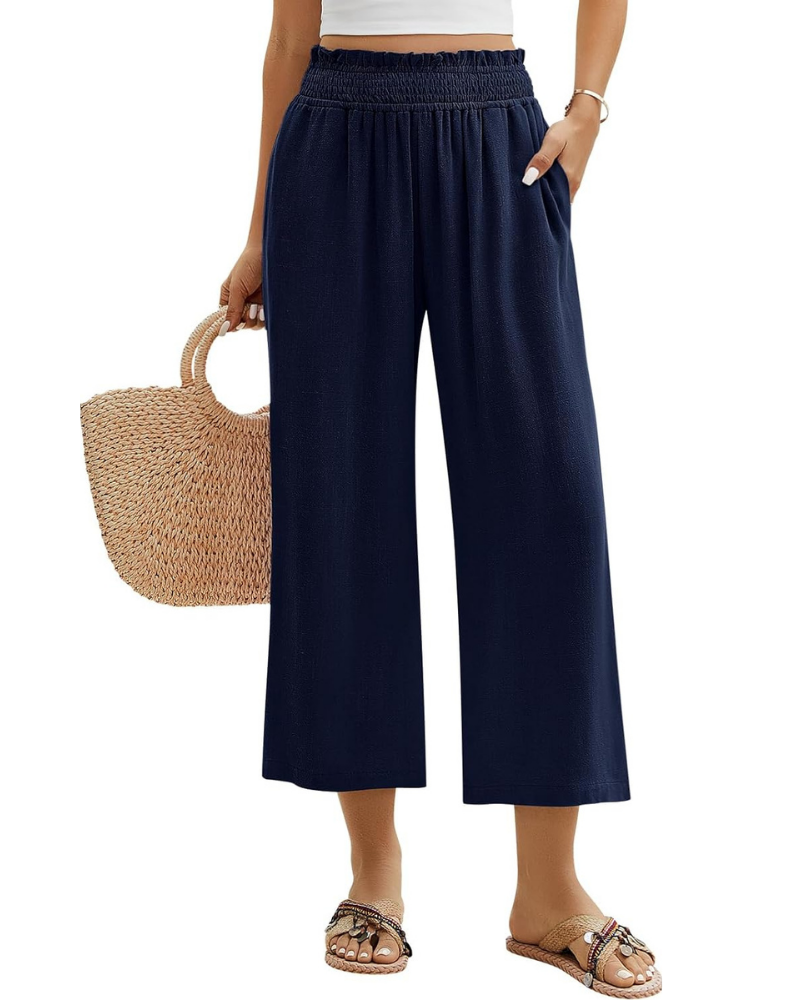 Darcy Women's 7/8 Pants – Cotton and Linen, Elastic Waist and Pockets