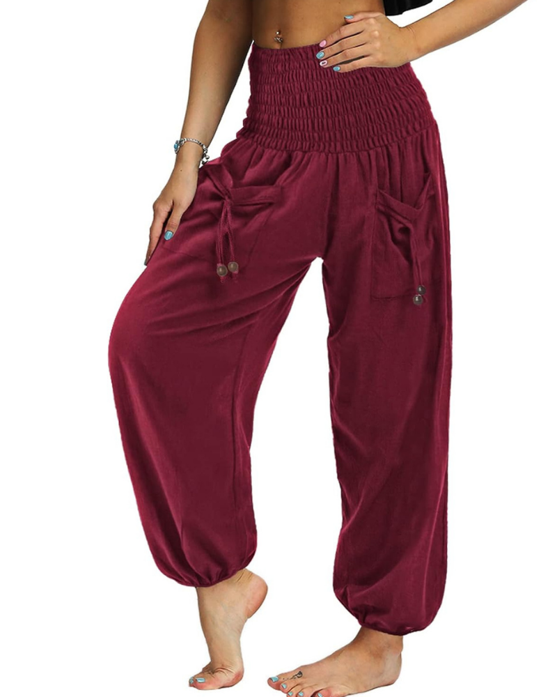 Luna Women's Harem Pants – High Waist Pleated with Pockets, Boho and Yoga Style
