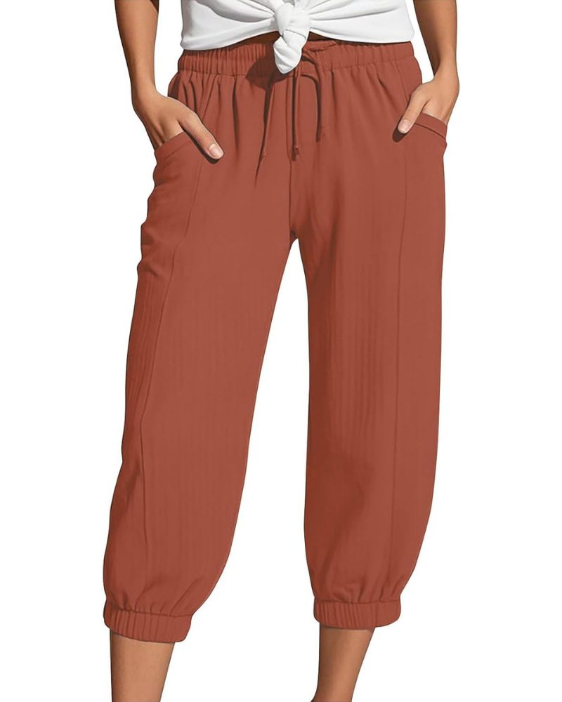Sienna Women's Capri Pants – Linen and Cotton, High Waist with Drawstring and Wide Leg