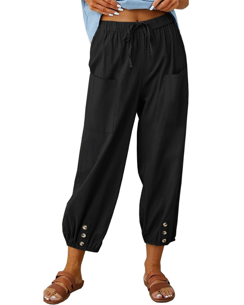 Aubrey Women's Capri Pants – High Waist with Drawstring, Pockets, and Elasticized Hem