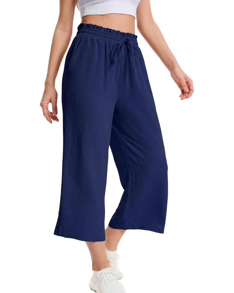 Phoebe Women's Capri Pants – High Waist with Drawstring, Wide Leg, and Pockets
