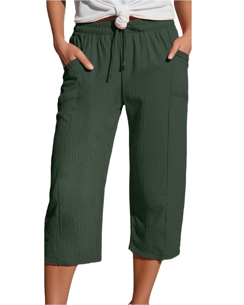 Savannah Women's Capri Pants – Linen Blend, Elastic Waist, and Side Pockets