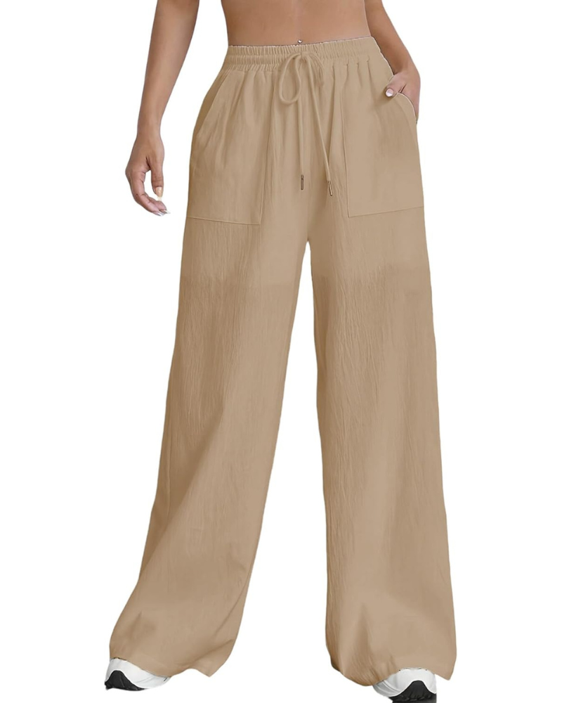Meredith Women's Palazzo Pants – High Waist with Drawstring, Pockets, and Wide Leg