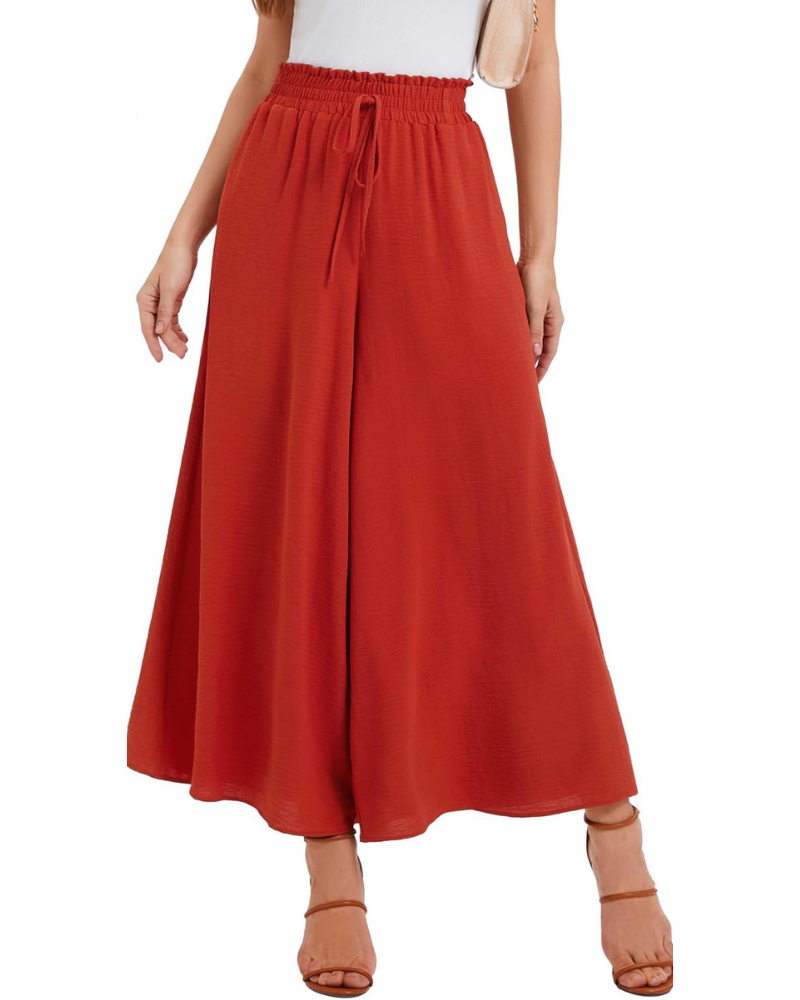 Pantalones Palazzo para mujer Tabitha – Cintura alta elástica, volantes y bolsillos
