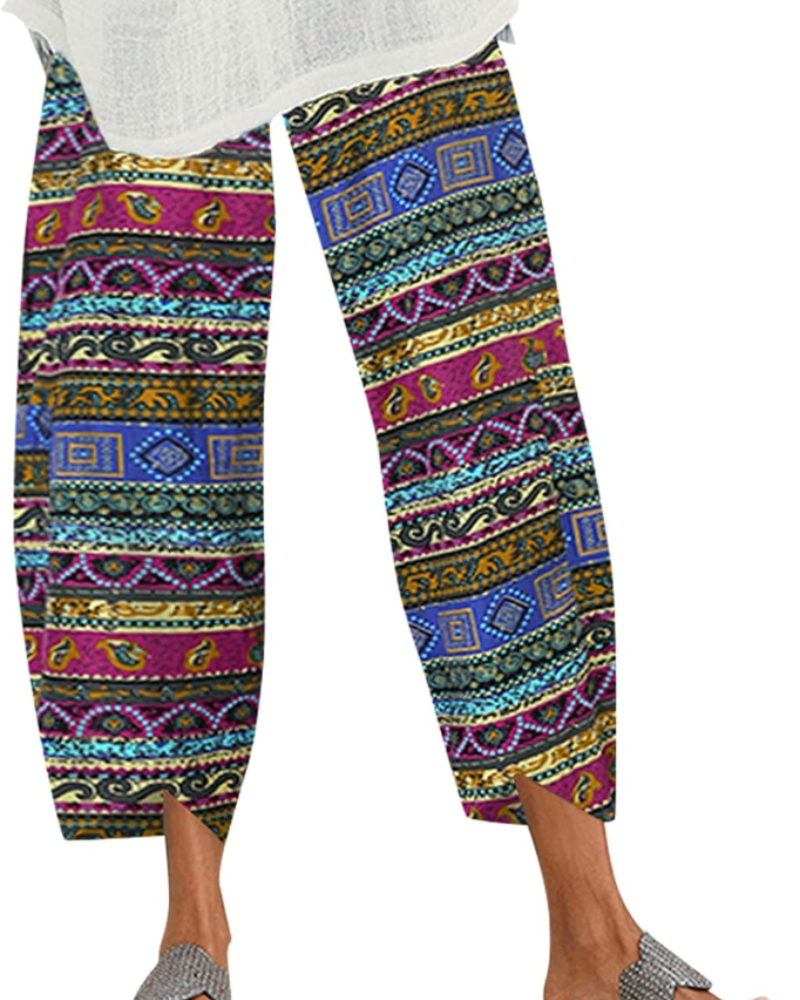 Victoria Women's Harem Pants – Boho Print, 100% Cotton, Elastic Waistband and Pockets