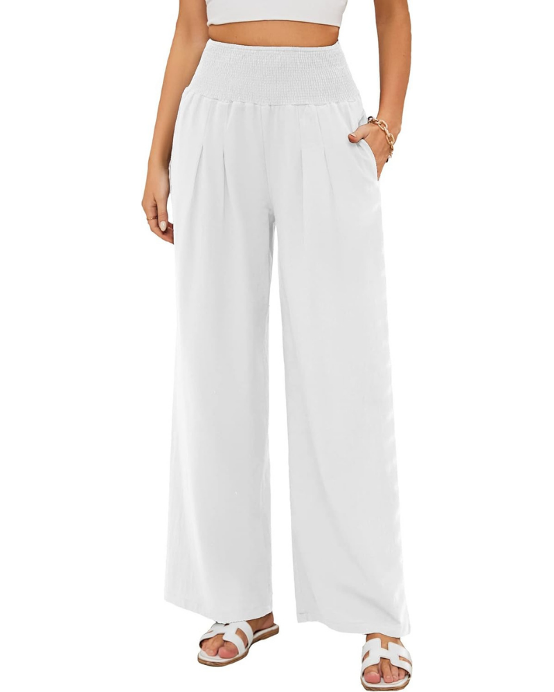 Maribel Women's Palazzo Pants – Cotton and Linen with High Waist, Pleats, and Pockets