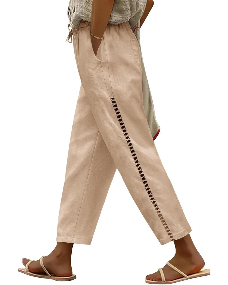 Natalie Pantaloni in Women's Linen – Wide Leg, Elastic Waist, and 4 Pockets