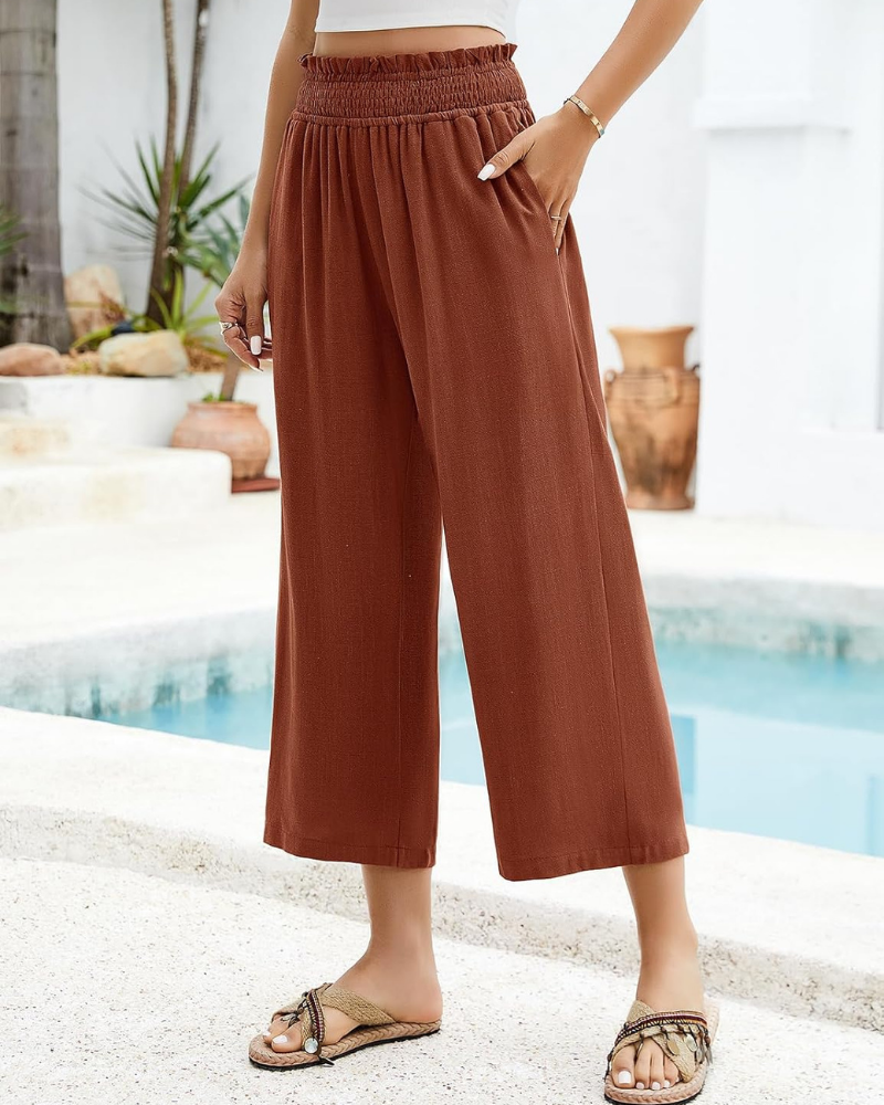 Darcy Women's 7/8 Pants – Cotton and Linen, Elastic Waist and Pockets