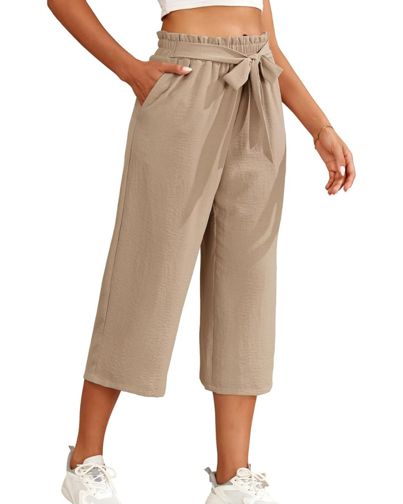 Sabrina Pantalones para mujer 7/8 – Modelo Palazzo con cintura elástica y bolsillos
