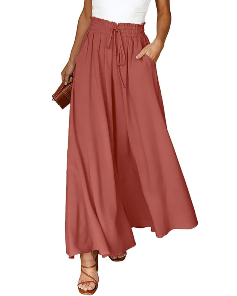 Madeline Women's Palazzo Pants – High Elastic Waist, Wide Leg, and Pockets