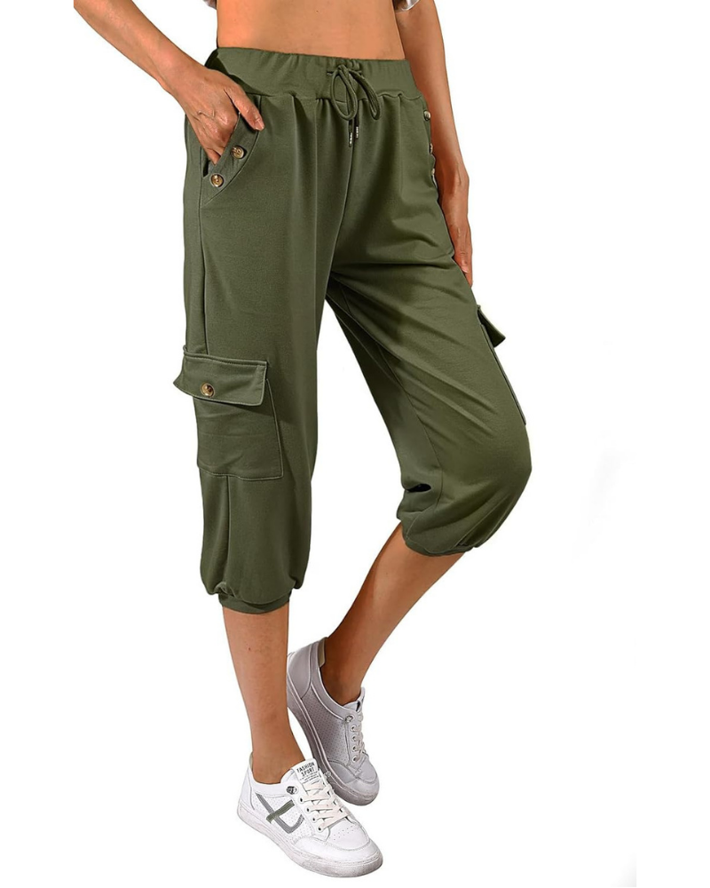 Sofia Capri Pants for Women – High Waist, Side Pockets, and Casual Jogger Fit