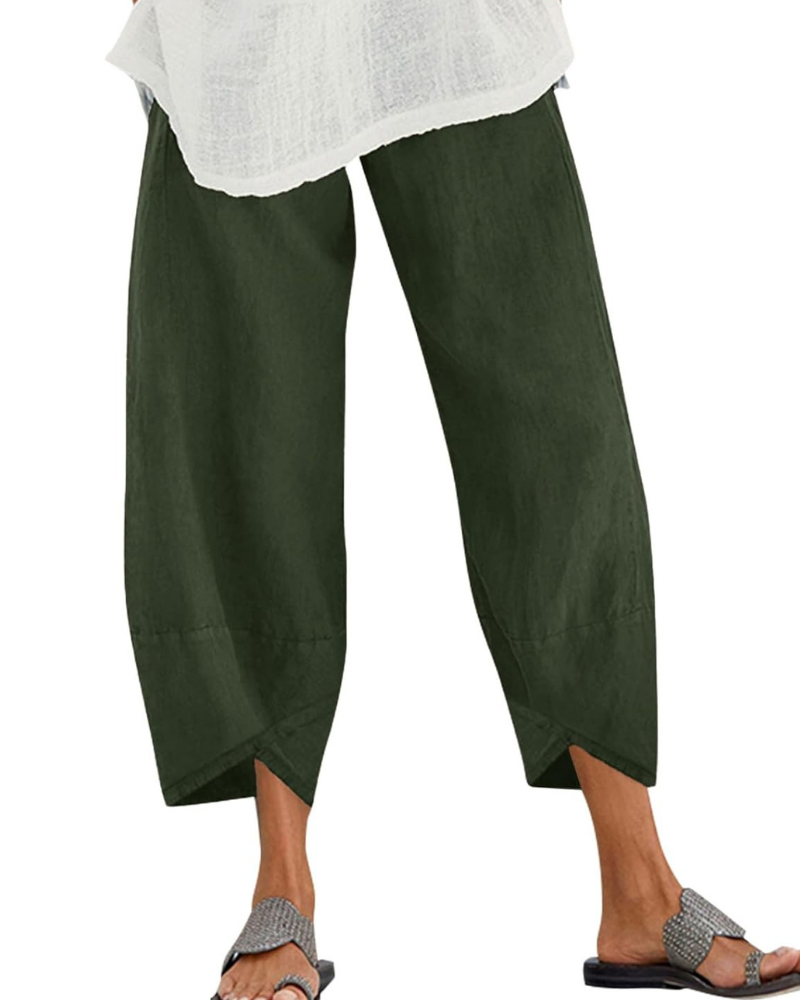 Harper Cropped Women's Pants – 100% Cotton, Elastic Waistband, and Side Pockets