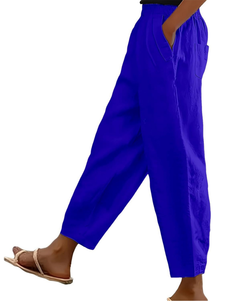 Sophia Women's Pants in Linen Cotton – Elastic Waist, Straight Leg, and Casual Pockets