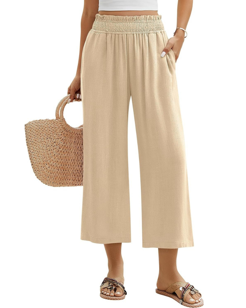Darcy Women's 7/8 Pants – Cotton and Linen, Elastic Waist and Pockets