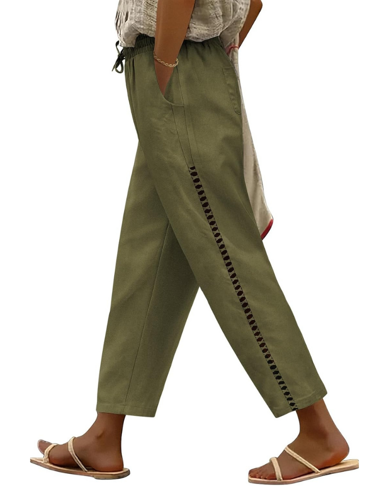 Natalie Pantaloni in Women's Linen – Wide Leg, Elastic Waist, and 4 Pockets