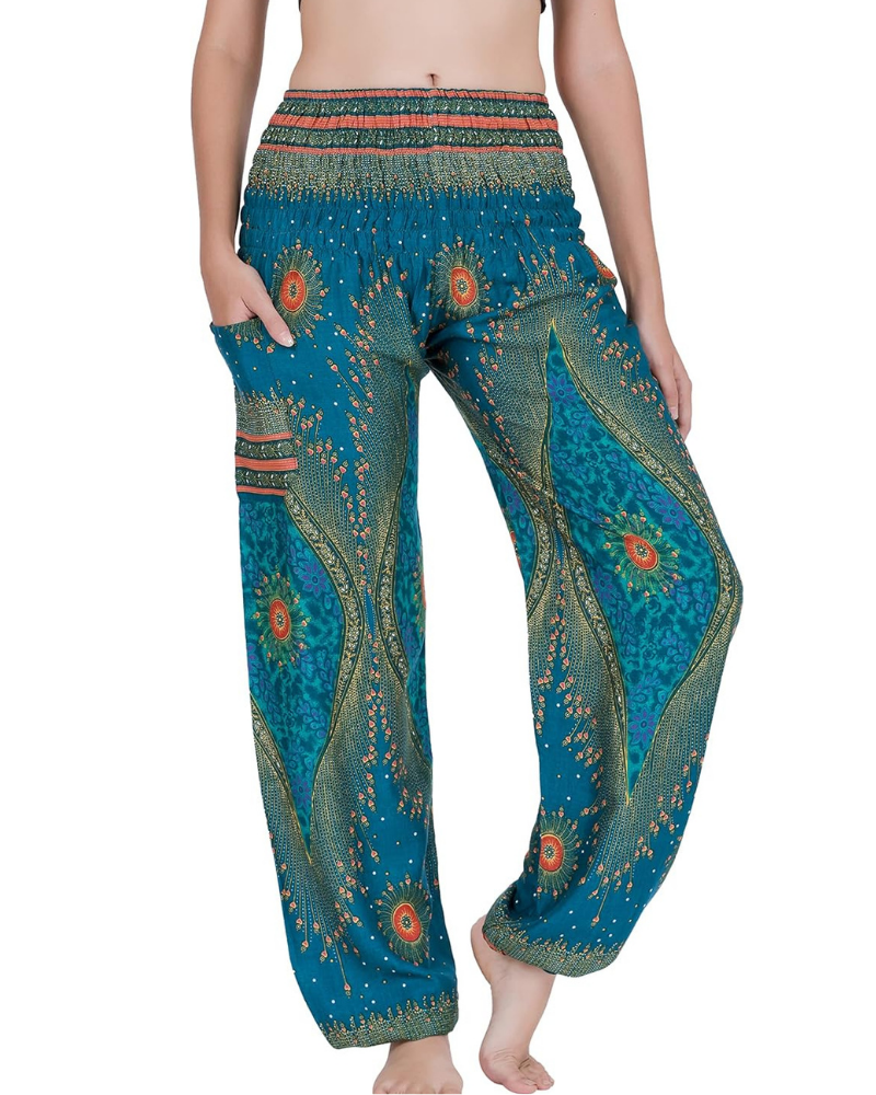 Amelia Women's Harem Pants – Boho Style, Elastic Waist, Loose Fit, and Side Pocket
