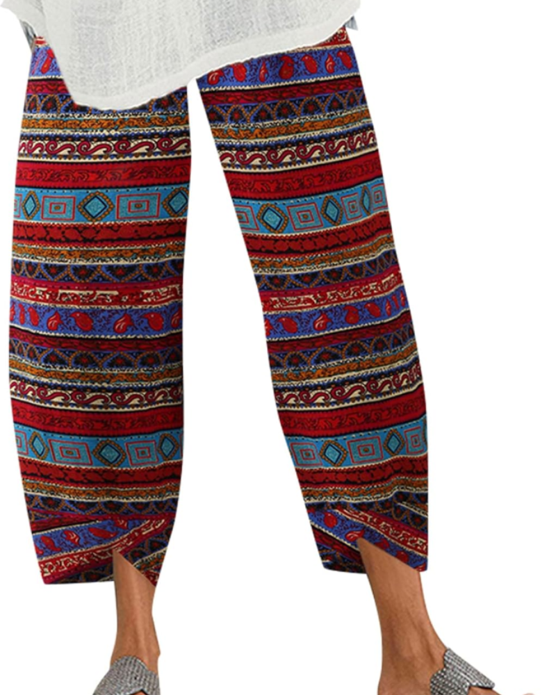 Victoria Women's Harem Pants – Boho Print, 100% Cotton, Elastic Waistband and Pockets