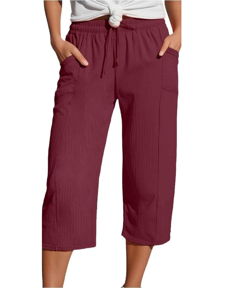 Savannah Women's Capri Pants – Linen Blend, Elastic Waist, and Side Pockets