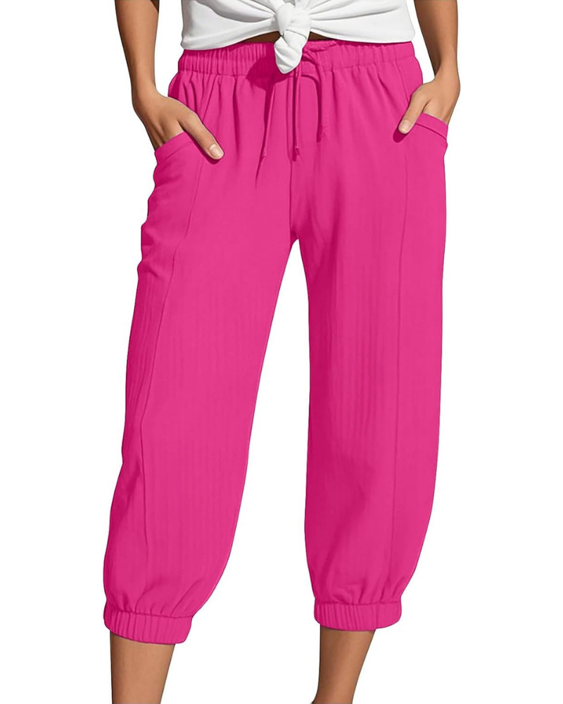 Sienna Women's Capri Pants – Linen and Cotton, High Waist with Drawstring and Wide Leg