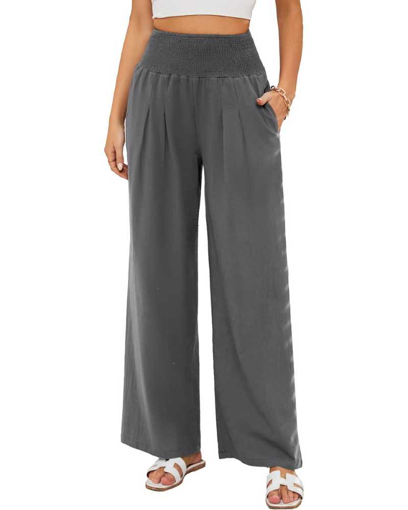 Maribel Women's Palazzo Pants – Cotton and Linen with High Waist, Pleats, and Pockets
