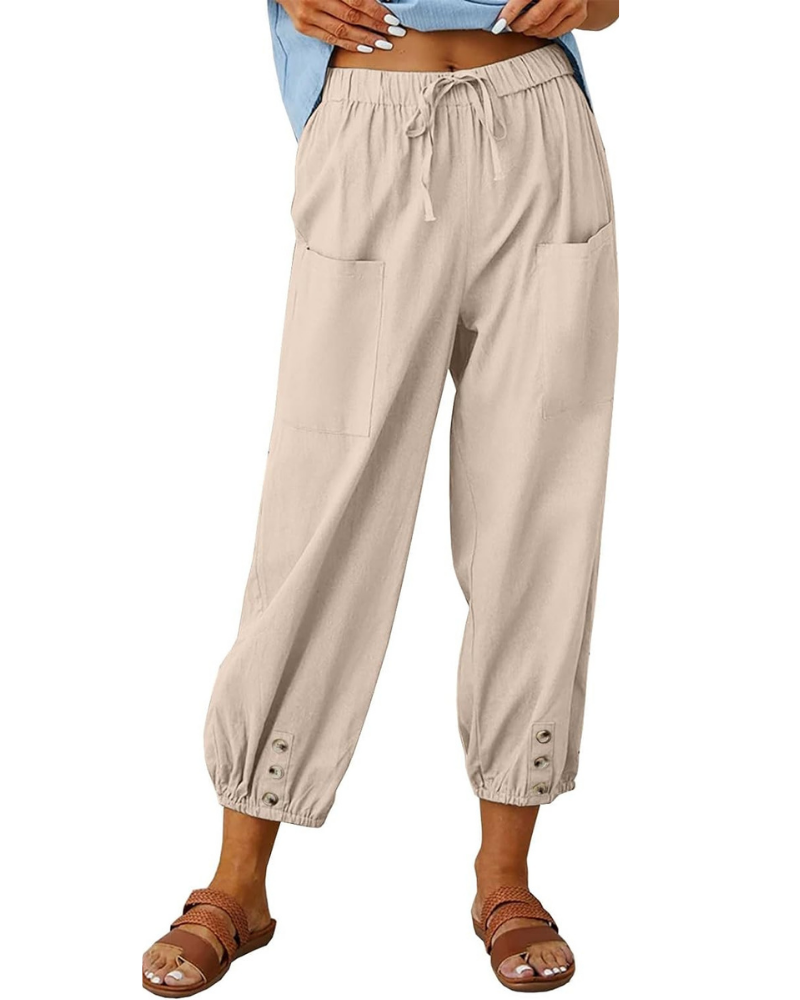 Aubrey Women's Capri Pants – High Waist with Drawstring, Pockets, and Elasticized Hem