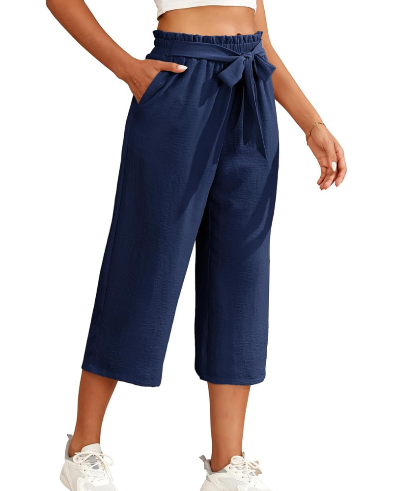 Sabrina Pantalones para mujer 7/8 – Modelo Palazzo con cintura elástica y bolsillos