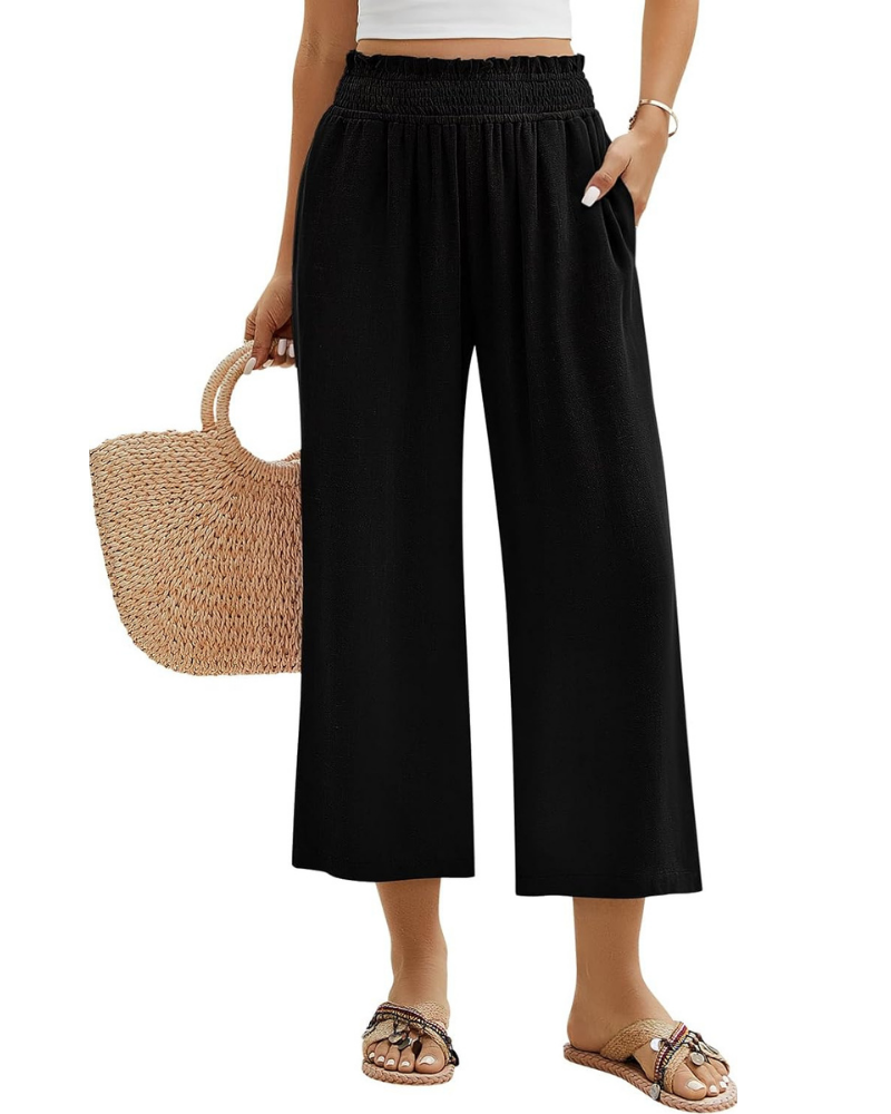 Darcy Women's 7/8 Pants – Cotton and Linen, Elastic Waist and Pockets