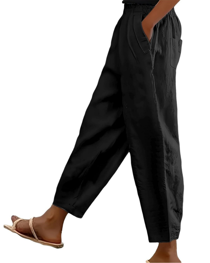 Sophia Women's Pants in Linen Cotton – Elastic Waist, Straight Leg, and Casual Pockets