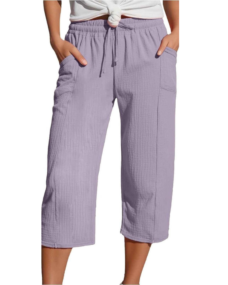 Savannah Women's Capri Pants – Linen Blend, Elastic Waist, and Side Pockets