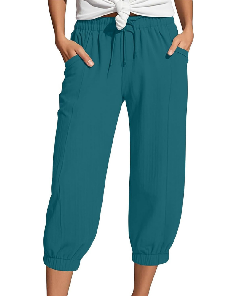 Sienna Women's Capri Pants – Linen and Cotton, High Waist with Drawstring and Wide Leg