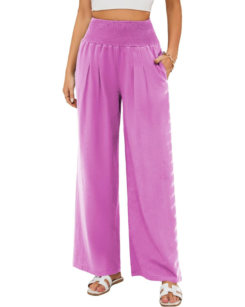 Maribel Women's Palazzo Pants – Cotton and Linen with High Waist, Pleats, and Pockets