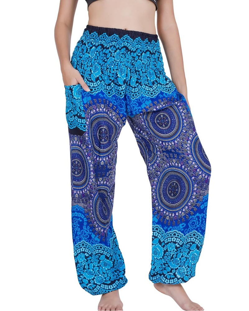 Amelia Women's Harem Pants – Boho Style, Elastic Waist, Loose Fit, and Side Pocket