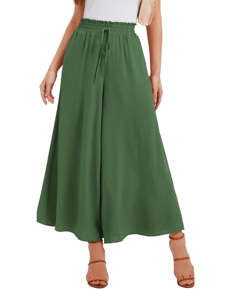 Pantalones Palazzo para mujer Tabitha – Cintura alta elástica, volantes y bolsillos