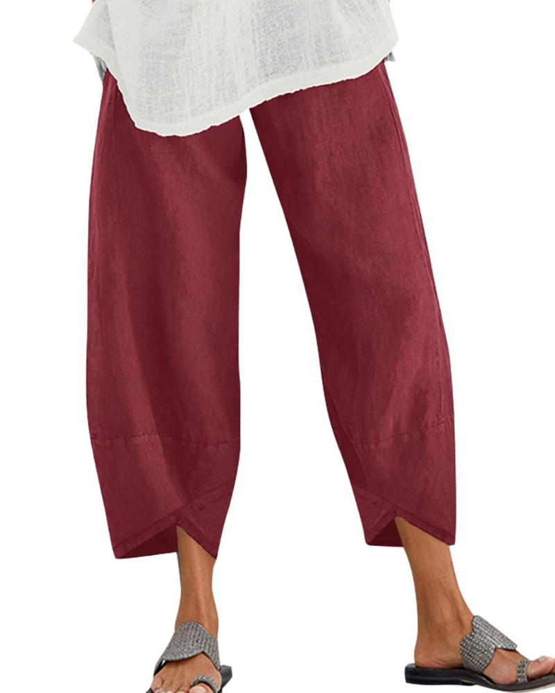Harper Cropped Women's Pants – 100% Cotton, Elastic Waistband, and Side Pockets