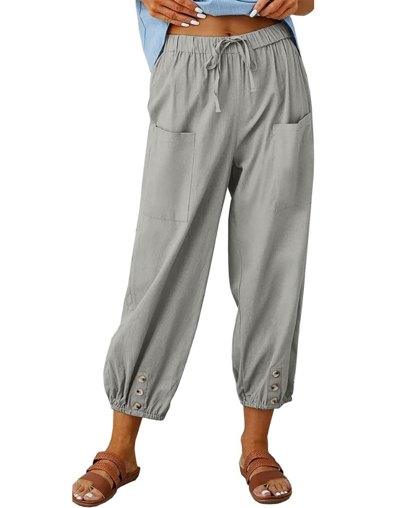 Aubrey Women's Capri Pants – High Waist with Drawstring, Pockets, and Elasticized Hem
